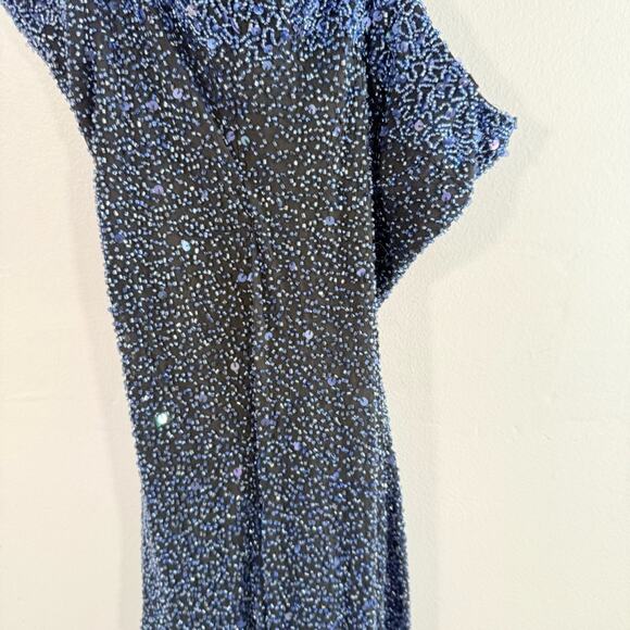Vintage Scala Y2K Blue Beaded One Shoulder Asymmetrical Fairycore Dress Medium - Picture 9 of 14